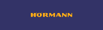 Rectangular Hormann logo with blue background and hormann in yellow letters.